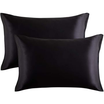 Satijnen Kussensloop Zwart Duo pack 50x60 cm
