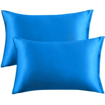 Satijnen Kussensloop Aqua Blue Duo pack 60x70 cm